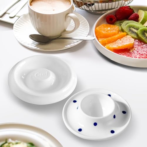 Image of Cinf Ceramic Egg Cups, Set of 2, Blue Dot Egg Holders for Breakfast