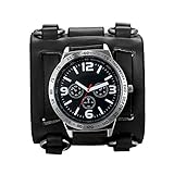 Mens Steampunk Retro Genuine Leather Replaceable Watch Military Japan Quartz Hip-hop Gothic Wide Bracelet Cuff Big Black Dial Sport Wrist Watches