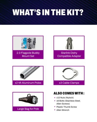 FlagPole Buddy Starlink Gen 2 Compatible Mounting Kit for RV Ladder Mount