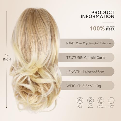 ZQIAN BEAUTY 14 Inch Blonde Ponytail Extension, Clip on Ponytails for Women