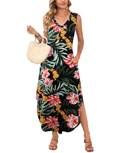 Image of JollieLovin Women Plus Size Summer Tank Maxi Dresses Sleeveless Causal V Neck Beach Long Dresses Swim Cover up (L-5X)