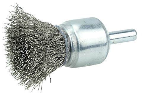 Image of Weiler 11014 3 /4 inch Coated Cup Crimped Wire End Brush, .0104 inch Stainless Steel Fill, Made in the USA