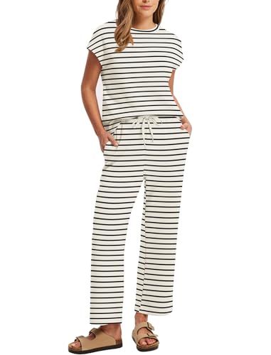 Image of Sampeel Two Piece Sets for Women Summer Vacation Outfits Cap Sleeve Tops Lounge Matching Sets Clothing Beach Fashion Clothes