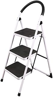 REDCAMP Folding Step Ladder 3 Step, Sturdy Heavy Duty Step Ladder with Handrails, White Wide Ladder Step Stool