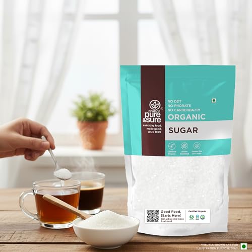 Image of Pure & Sure Organic Sugar (Chini) 1Kg | 100% White Sugar Organically Processed from Quality Sugarcanes | Chemical Free & Sulphur Free
