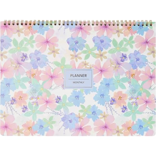 Takenote Planificador Mensual - Formato Perpetuo Sin Fecha, Mes Vista, Tamaño 31,5x23 cm, Tapa Rígida de Cartón, Cierre Anillas Dobles (Wire’o), Planner Bilingüe Español e Inglés - Violet