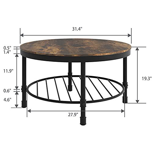Cadmic 31.5" Round Industrial Coffee Table For Living Room #TOP2