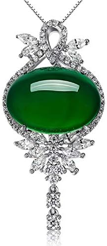 Yaya Exquisite Women's Oval Pendant Necklace with Created Emerald Cubic Zirconia CZ Birthstone 925 Sterling Silver Chain Pendant Christmas Romantic Date Gift