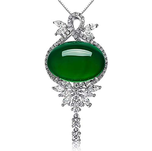 Yaya Exquisite Women's Oval Pendant Necklace With Created Emerald Cubic Zirconia Cz Birthstone 925 Sterling Silver Chain Pendant Christmas Romantic Date Gift #TOP2