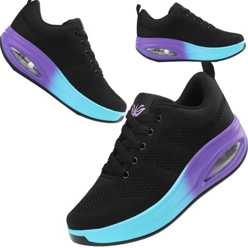 Roltte Walking Shoes for Women Air Cushion Nurse Shoes Slip Resistant Work Sock Sneakers Food Service Sneakers Platform Sneakers Comfortable Weight Light Shoes, 8, Blue With Purple by Roltte - Used condition - US$18.62