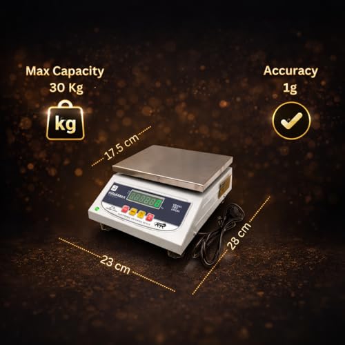 Image of KiloMaxx 30kg Electronic Weighing Scale | 1g High Accuracy | Dual Display (Front & Back) | Stainless Steel Platform | Rechargeable for Kirana, Grocery & Commercial Use