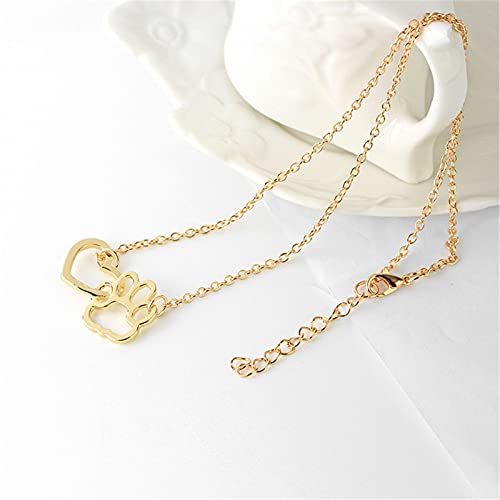 Coadipress Dog Cat Paw Print Pet Footprint Necklace For Women Girls Double Hollow Cute Love Charm Creative Doggy Puppy Cat Animal Forever Love Heart Pendant Necklace Jewelry For Pet Lover Girls (Heart And Paw Print) (Paw Gold Necklace) #TOP3