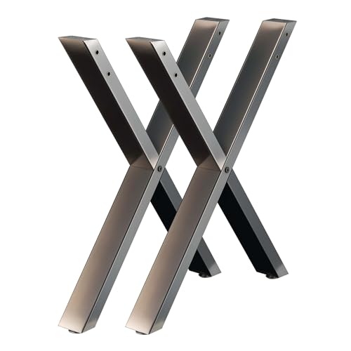 WilTec Industrial X Shape Table Legs Clear Varnish 72cmx60 for Tables Benches and Desks