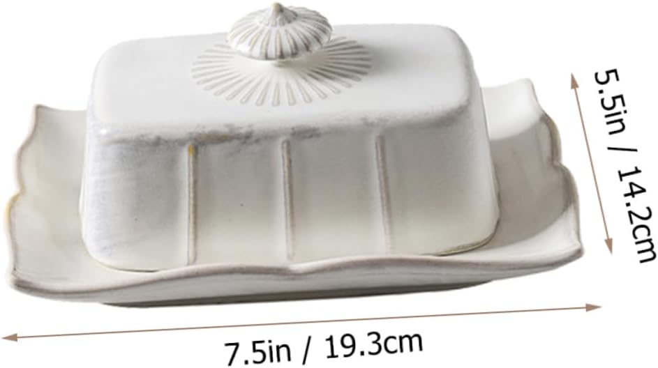IMIKEYA 1Set Ceramic Butter Container with Lid Versatile Food Serving Plate for Cheese Desserts and Snacks for Gatherings and Parties White Design