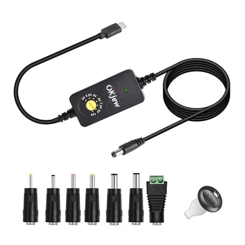 3.94FT USB C to DC PD Adapter Cable with 7 Connector Tips, Adjustable Voltage 3V/4.5V/5V/6V/7.5V/9V/12V, Type-C to DC Power Cable for Fast Charging, Compact & Portable Design by Okjew - Used condition - US$14.00