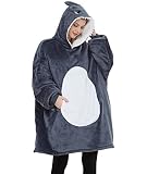 dressfan Sudadera unisex con capucha de tiburón animal para Halloween, disfraz de cosplay, súper cálida y acogedora con bolsillo gigante, talla única para todos color gris, gris, Talla única