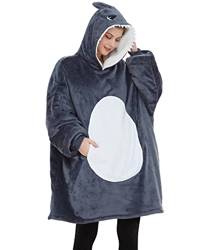 dressfan Sudadera unisex con capucha de tiburón animal para Halloween, disfraz de cosplay, súper cálida y acogedora con bolsillo gigante, talla única para todos color gris, gris, Talla única
