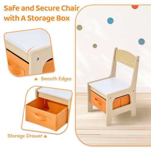 CuFun Kids Table and Chairs Set, 4 in 1 Wooden Kids Table with Reversible Tabletop, Children Activity Table with Removable Tabletop Storage, Toddler Table and Chair Set for Home, Nursery, Playroom by CuFun - Image 6