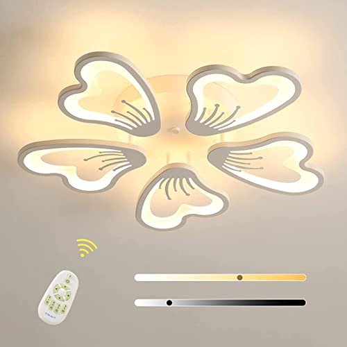 Qendsx Luz De Techo Led De 60 W, Luz De Techo Neglable con Control Remoto, Pétalo Acrílico De Metal 5 Cabezas Candelier para Comedor, Sala De Estar, Dormitorio Cover