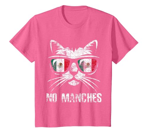 Mexico Flag Funny Cat Vintage No Manches Mexican Saying T-Shirt, Youth, Pink Heather, X-Small