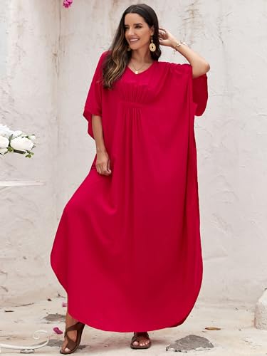 Image of Moss Rose Kaftan Dresses for Women V Neck Summer Swimsuit Cover up Caftan Maxi Beach Dresses