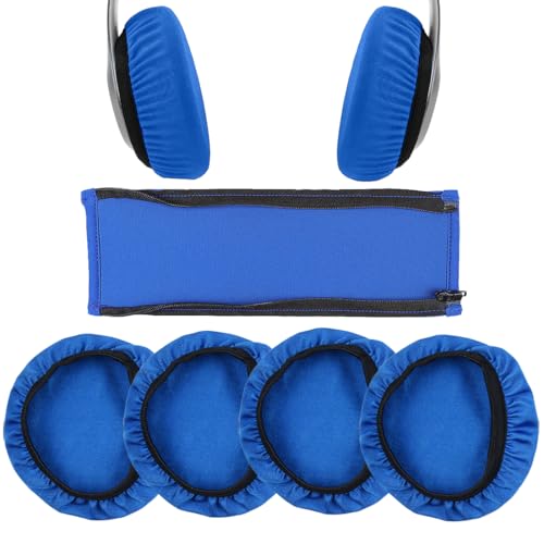 XYTAHDM 4 pezzi copri cuffie + 1 copri fascia per cuffie, cuscinetti auricolari lavabili, protezione dal sudore, per cuffie da 9-11 cm (blu)