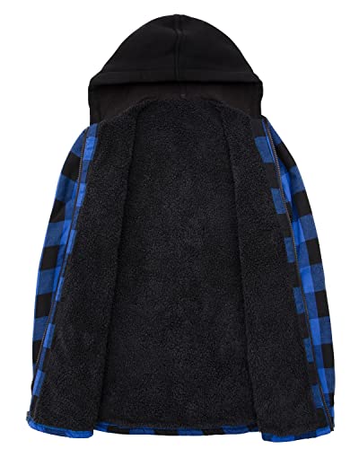 Lisskolo Men's Sherpa Flannel Jacket with Hood Plaid Zip Up Fleece Lined Hooded Shirt Jackets for Men2