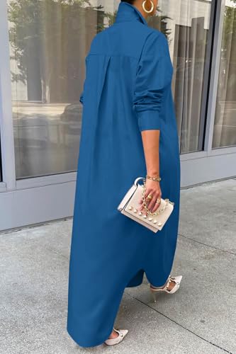 Image of Choichic Shirt Dresses for Women Casual Long Sleeve Cotton Button Down Maxi Dresses