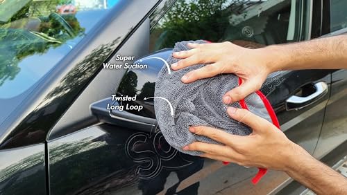Image of SOFTSPUN Microfiber Cloth for Car - 600 GSM, 40X60cms, 1Pcs, Grey Twisted Loop Super Absorbent Towel - Edgeless Design with Plush Pile and Lint Free Cloth for Drying and Detailing.
