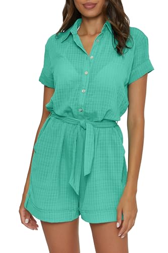 BECCA by Rebecca Virtue Cabana - Women's Short Romper, Collared Button-Up, Beach Cover Ups for Women, Bermuda, Medium