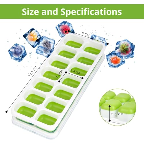Image of Solitude Silicone Pop Up Square Ice Cube Tray with 14 Cavities for Freezer with Lid Easy Release Flexible Bottom, Stackable Tray, 100% BPA Free, Food Grade for Freezer, Cocktail (1 Piece)