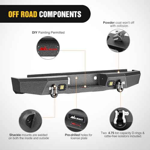 Image of Nilight Rear Step Bumper Compatible with 2014-2018 Chevy Silverado 1500 & GMC Sierra 1500, Heavy Duty Full Width Steel Rear Bumper with LED Lights, D-Ring Shackles, Integrated Step, Textured Black