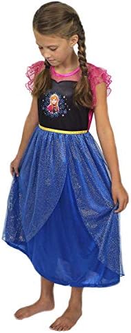 Disney Frozen Elsa Anna Girls Fantasy Gown Nightgown (4, Blue/Pink)