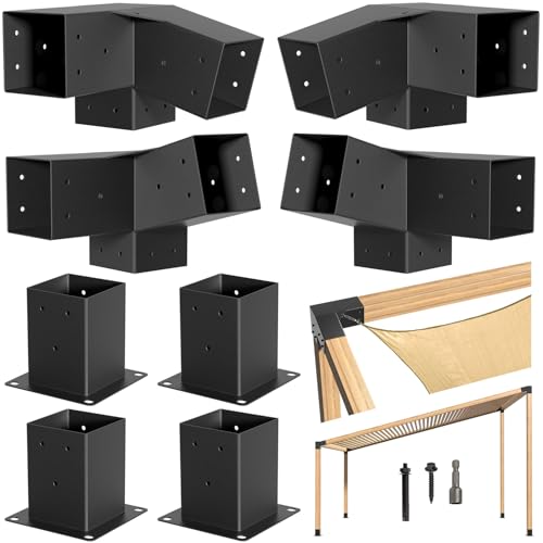 TPHUC 8-Pack 4x4 15° Slanted 75° Corner 3-Way Pergola Bracket Post Base by TPHUC - Used condition - US$83.29