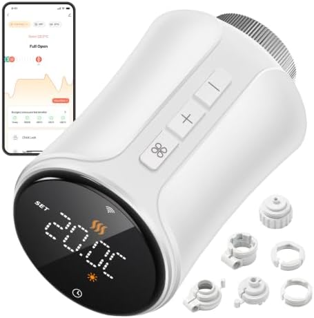 WILAWELS Smartes WLAN-Heizkörperthermostat, digitales Heizungsthermostat | Thermostatventilkopf, programmierbares Thermostat, APP- und Sprachsteuerung, kein Gateway nötig, Alexa, G