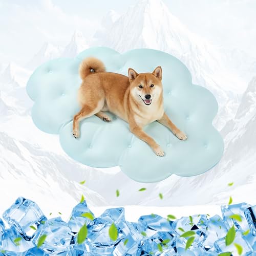 Tivray Dog Cooling Mat, 47'' × 35'' Large, Self-Cooling Mat for Dog, (Cool & Warm) Double-Sided Pet Cool Pads for Crate, Kennel, Machine Washable Summer Blanket, Cat Cool Bed, Sky Blue