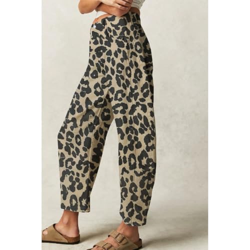 Women's Leopard Print Jeans Loose Fit Mid Rise Wide Leg Pants Baggy Cropped Barrel Jeans2