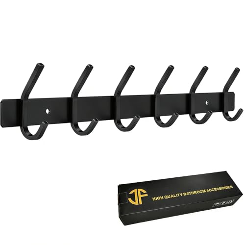 JOLY FANG Perchero de Pared, Ganchos de Percheros de Pared Acero Inoxidable, Perchas de Pared Ideal para Dormitorio Baño (6 Gancio, Negro)