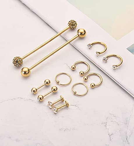 12Pcs Stainless Steel Industrial Barbell Cartilage Piercing Earrings for Women Men Hoop Helix Tragus Labret Piercing4