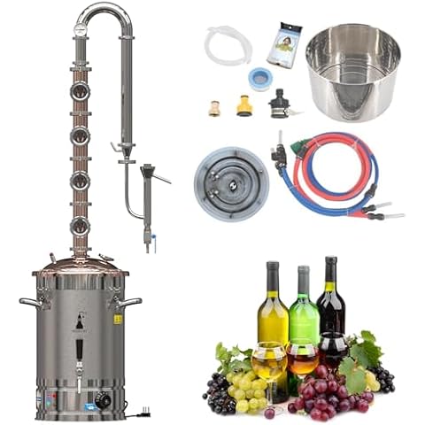 HOOLOO 110V Electric Alcohol Distiller Copper Column Copper Cover Still with Sight Glasses Wine Making Kit for DIY Whisky Wine Brandy Gin 6.3Gal (24L)(ST30Cu) Cover