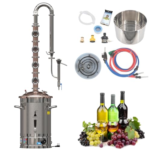 HOOLOO 110V Electric Alcohol Distiller Copper Column Copper Cover Still with Sight Glasses Wine Making Kit for DIY Whisky Wine Brandy Gin 6.3Gal (24L)(ST30Cu)