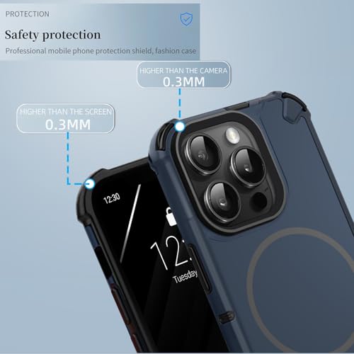 Image of KARWAN Tough Shockproof Back Case Cover Compatible with iPhone 14 Pro Dual Layer Armor Protection with Matt Finish,Edge Guard Bumper Heavy Duty Cover with Magnetic MagEase Wireless Charging (Blue)