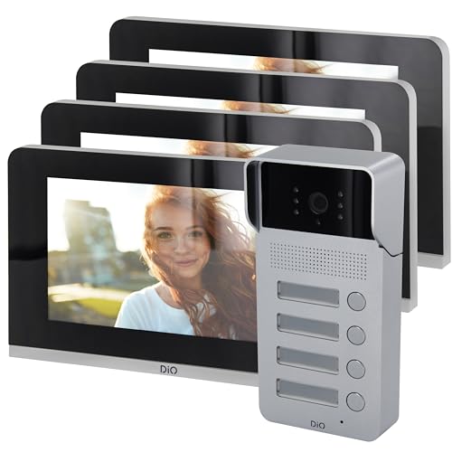 DiO Connected Home - Kit de videoportero (4 Botones y 4 Pantallas de 7 Pulgadas)