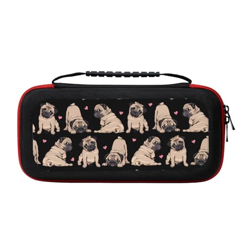 Switch 有機ELモデル対応 ケース パグ 犬柄 ハート 面白い スイッチ Oled 収納ケース 大容量 全面保護 EVA素材 耐衝撃 防水 防塵 防汚 Switch 収納バッグ ハンドル付き 持ち運び便利 スイッチ キャリングケース ハードポーチ 2