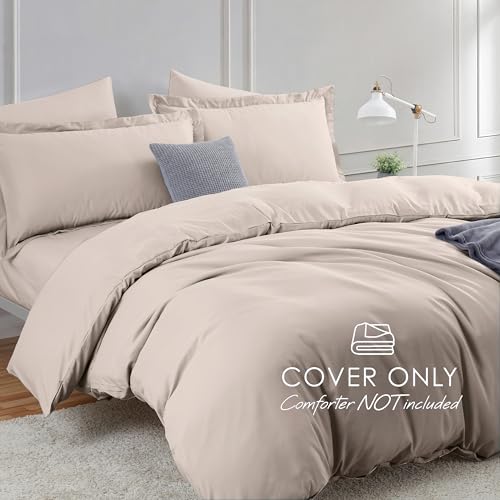 Image of Hearth & Harbor Linen Duvet Cover with Fitted Sheet King Size | 4 Piece Soft Double Brushed Bedding Set, Button Closure, 1 Duvet Cover 104x90 Inches, 1 Fitted Sheet, 2 Pillow Shams