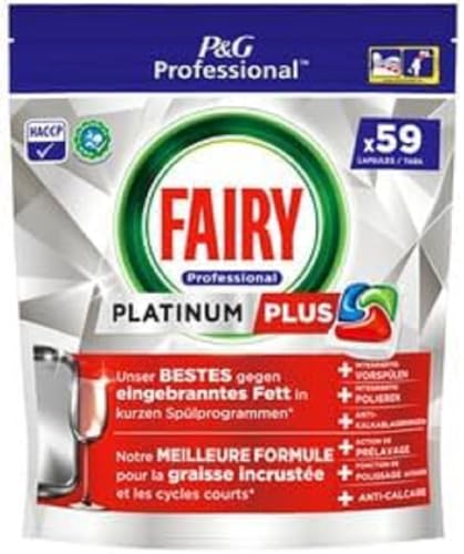 Fairy Professional Platino Plus - Pastillas para lavavajillas (59 ciclos de lavado, excelente solución de limpieza para grasas quemadas y programas cortos, cumple con HACCP)