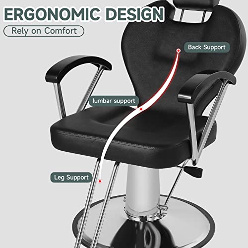 Hicomony Barber Chairs For Barbershop, Black Salon Chair For Hair Stylist Reclining, Heavy Duty Hydraulic Pump, Extra Wider Seat 360 Degrees Rolling Swivel Spa Beauty Equipment #TOP5