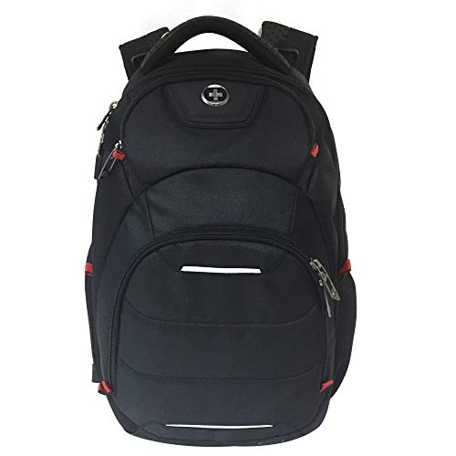 Swissdigital Design Neptune Massaging Men's Black Urban Commuter College Backpack USB-Charging RFID Protection Fits Laptops and Notebooks up to 15.6 in, Black (SD1003M-V1)
