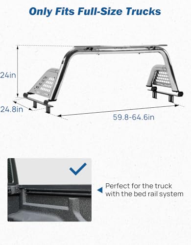 Image of JOYTUTUS Roll Bar for Full Size Truck Stainless Steel Pickup Chase Rack Sport Bar Compatible with F150, F250, F350, Silverado, Sierra, Ram 1500 2500 3500, Tundra
