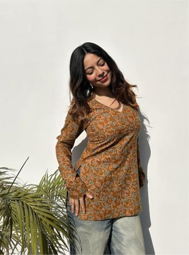 Image of ANNI Designer Cotton Short Kurti for Women | Stylish Kurti | Short Kurti Top | Casual Kurta for Women | Comfortable Cotton Kurtis for Womens